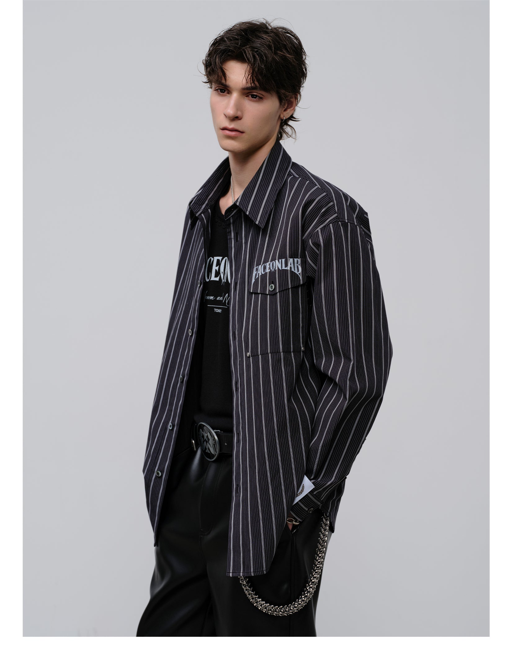 FACEONLAB Danger & Temptation Striped Animal Print Shirt