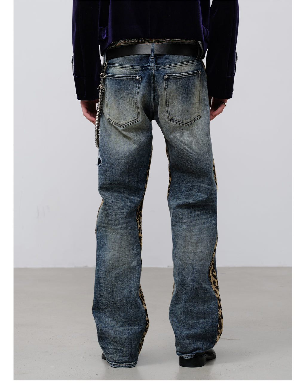 FACEONLAB Leopard Print Patchwork Ripped Jeans