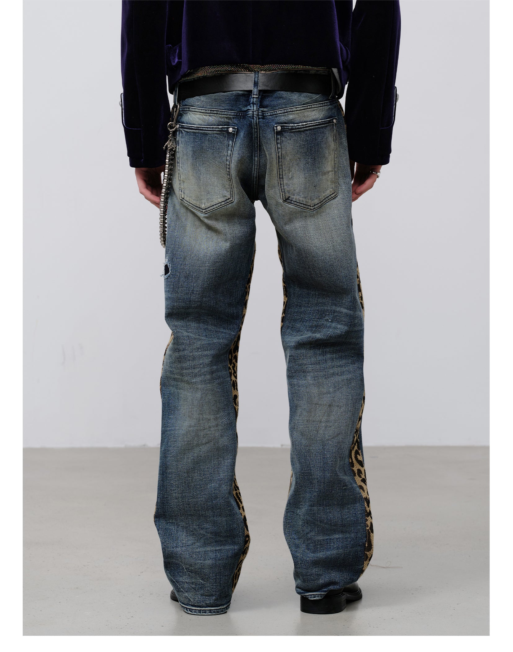 FACEONLAB Leopard Print Patchwork Ripped Jeans