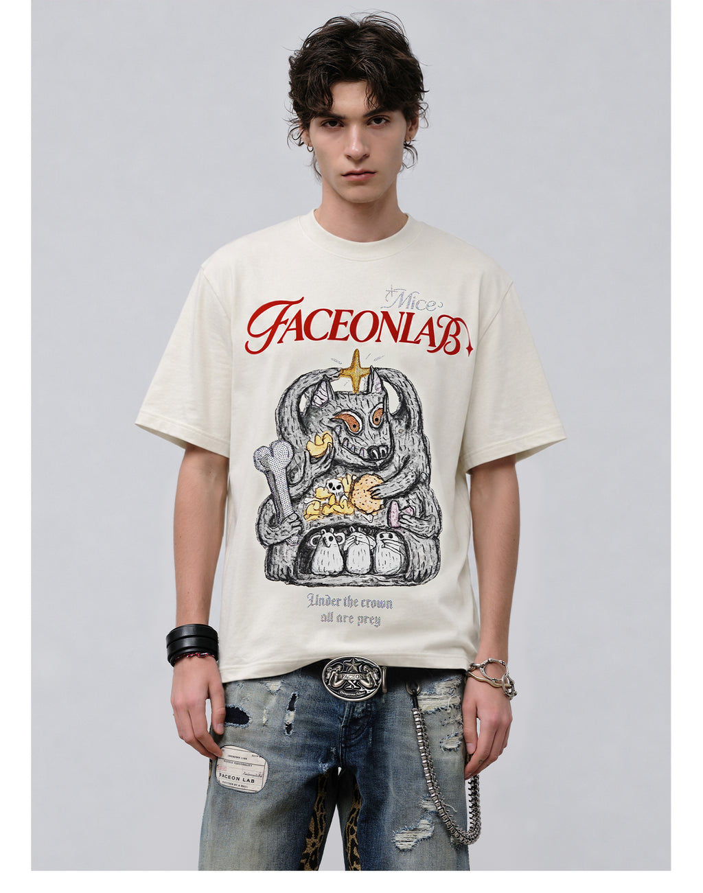 FACEONLAB Cartoon Big Bad Wolf Warrior Graphic T-shirt