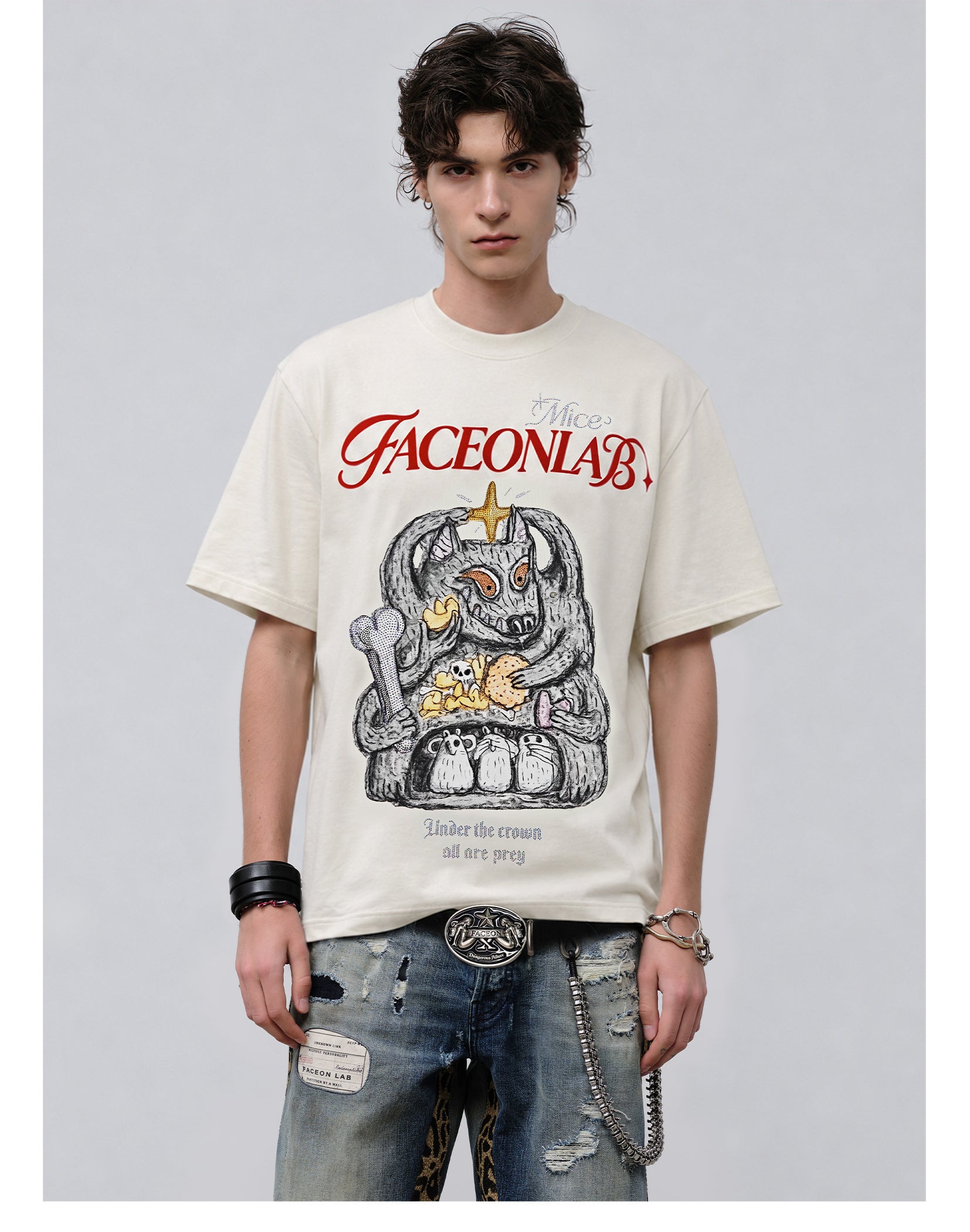 FACEONLAB Cartoon Big Bad Wolf Warrior Graphic T-shirt