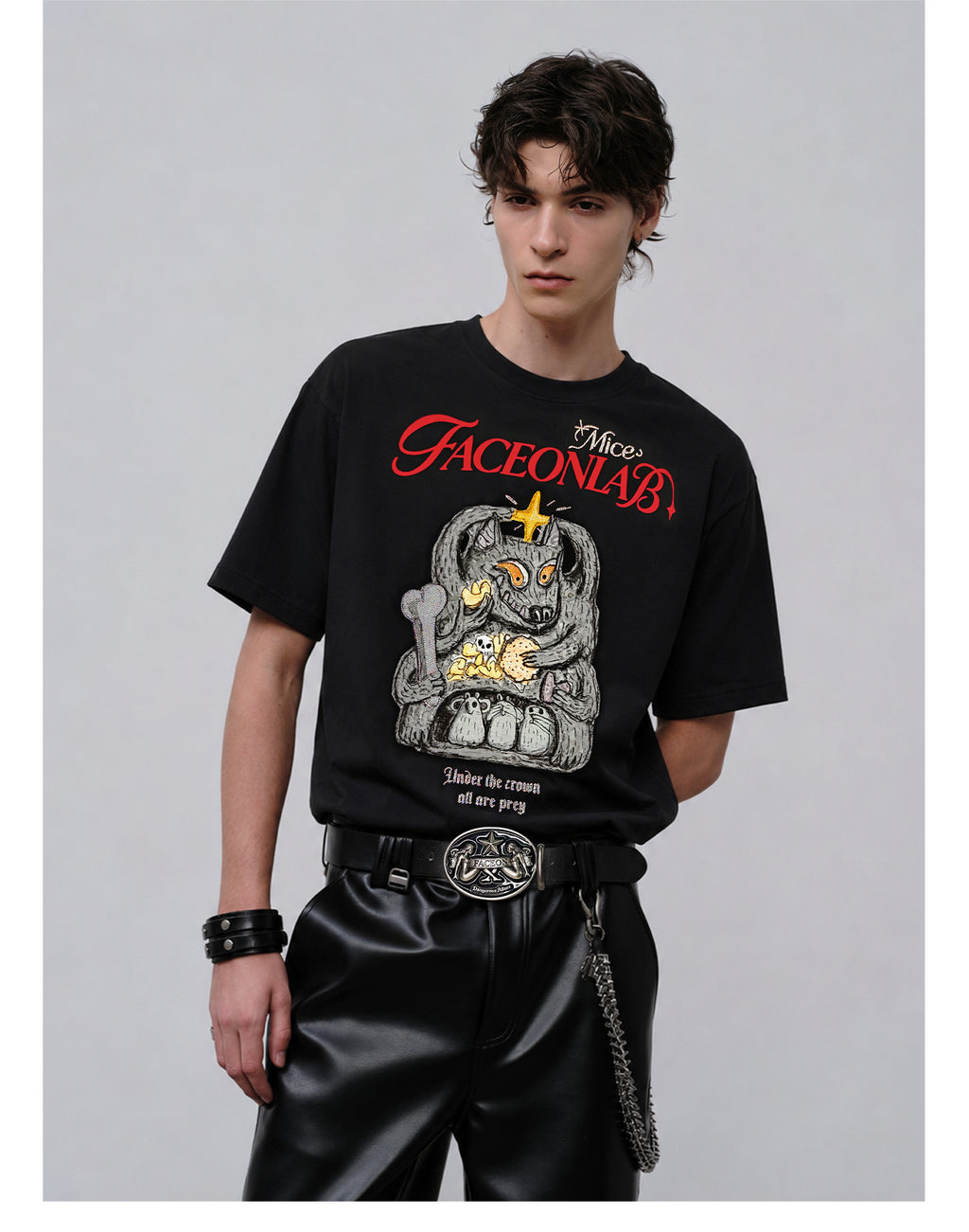 FACEONLAB Cartoon Big Bad Wolf Warrior Graphic T-shirt