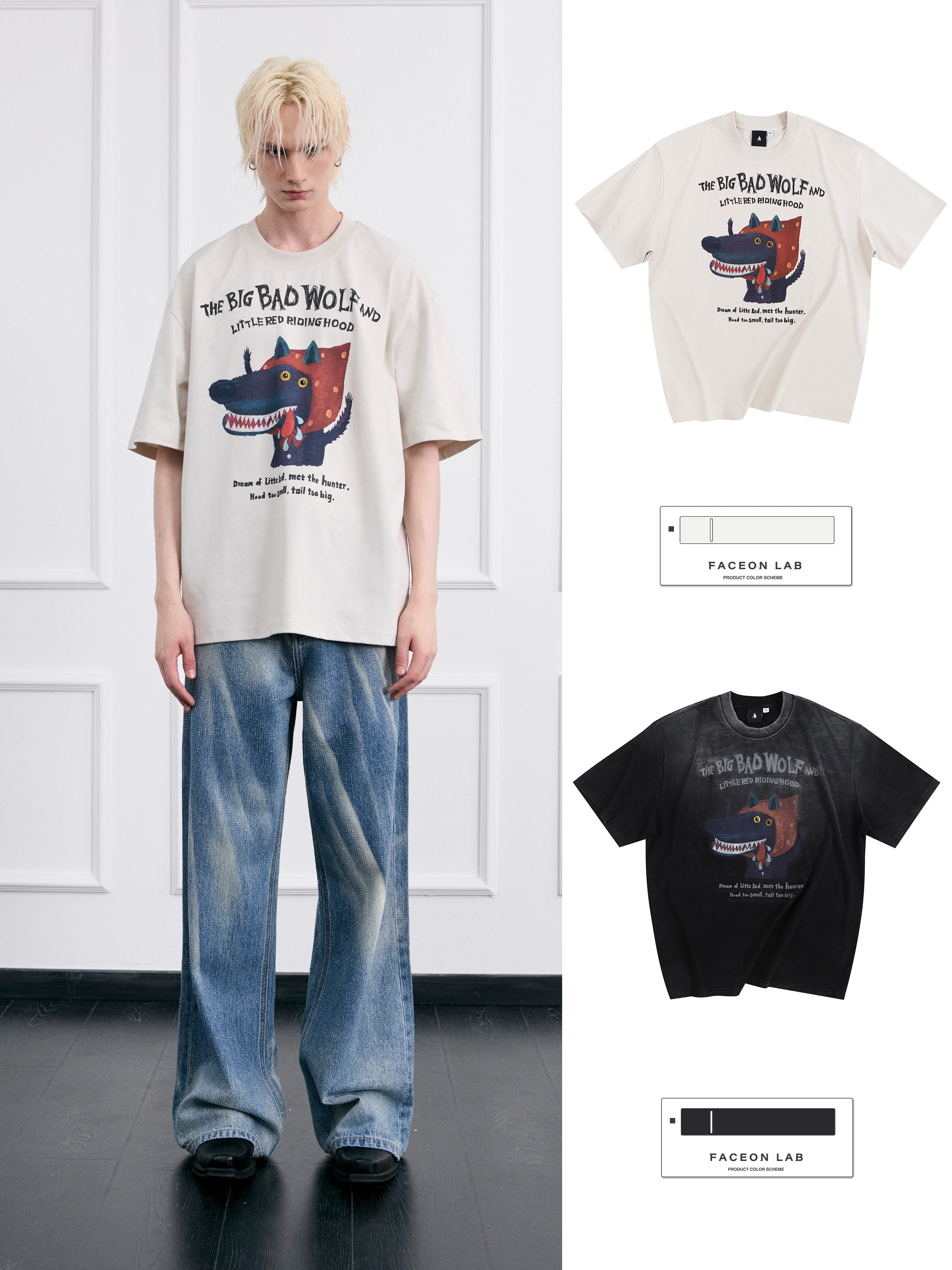 FACEONLAB Dark Fairy Tale Big Bad Wolf Graphic Tee