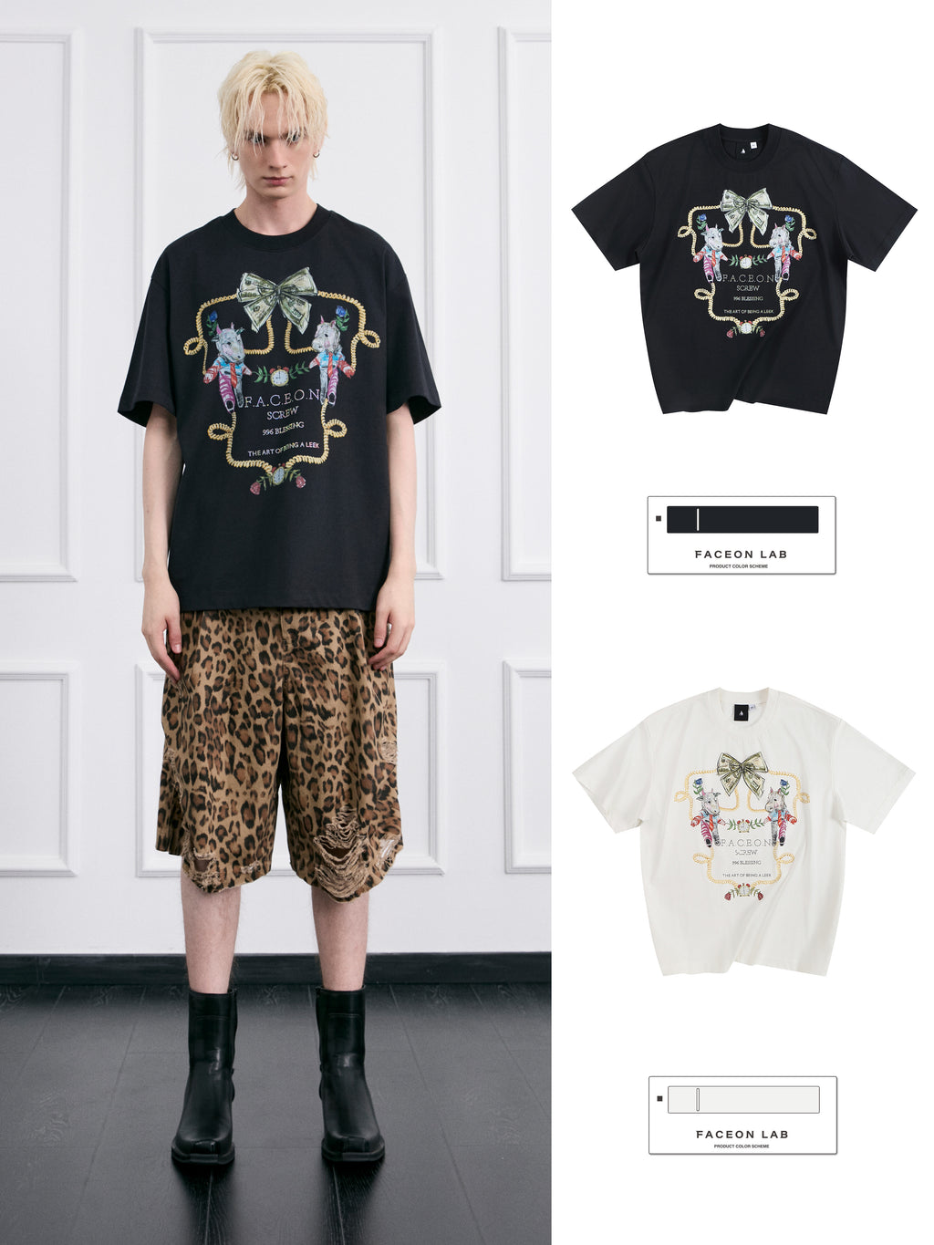 FACEONLAB Crayon Drawing Ox & Horse T-shirt