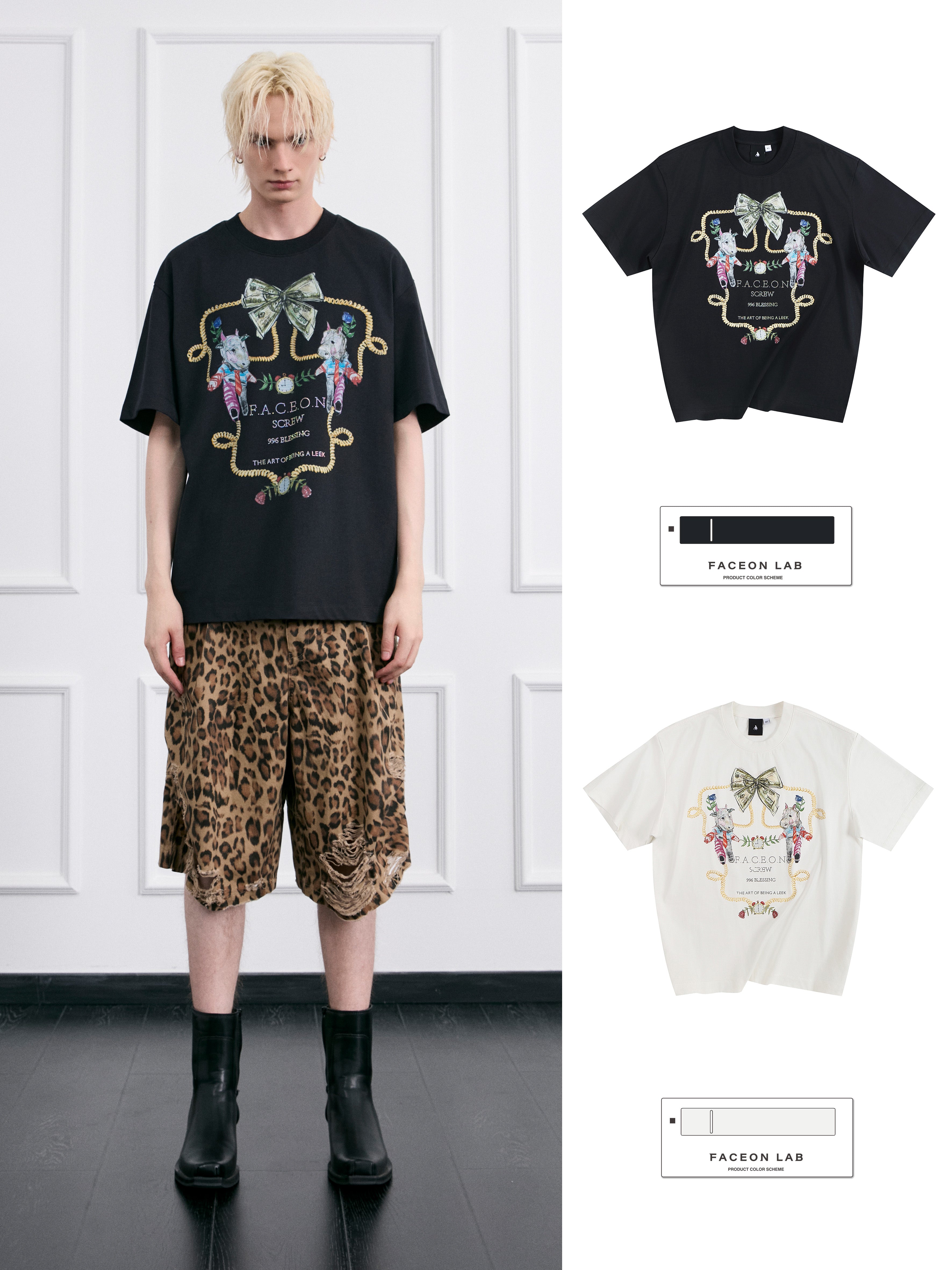 FACEONLAB Crayon Drawing Ox & Horse T-shirt