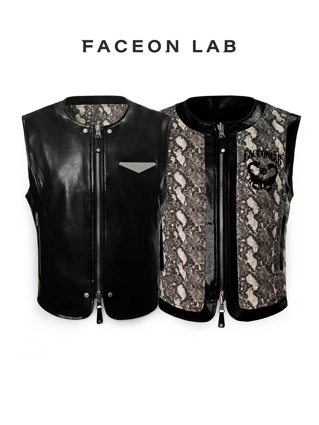 FACEONLAB Reversible Snake Print Faux Leather Vest