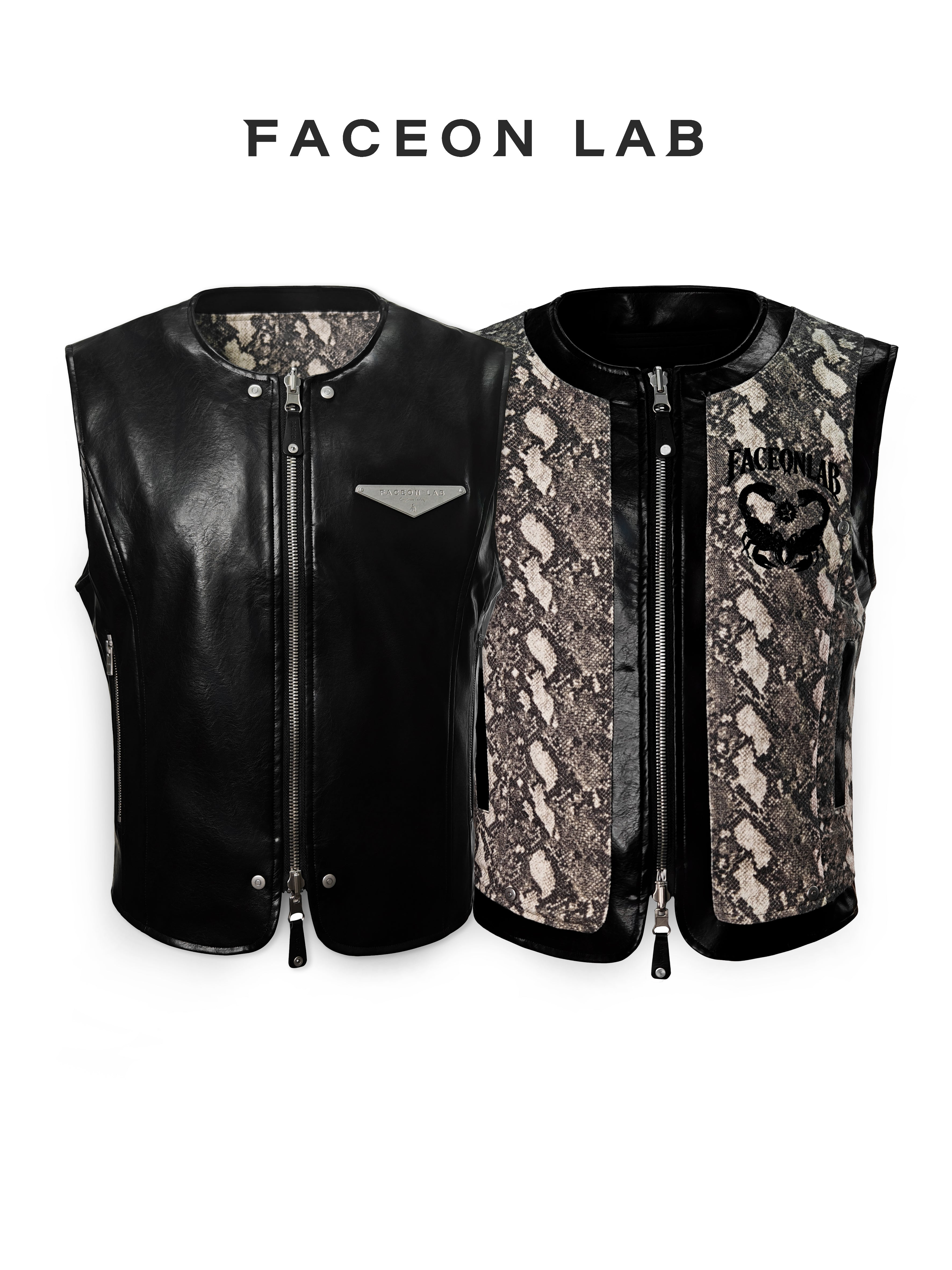 FACEONLAB Reversible Snake Print Faux Leather Vest