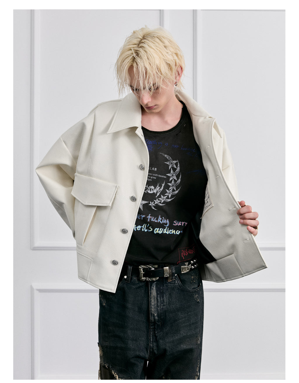 FACEONLAB Mounted Police Medal PU Leather Jacket