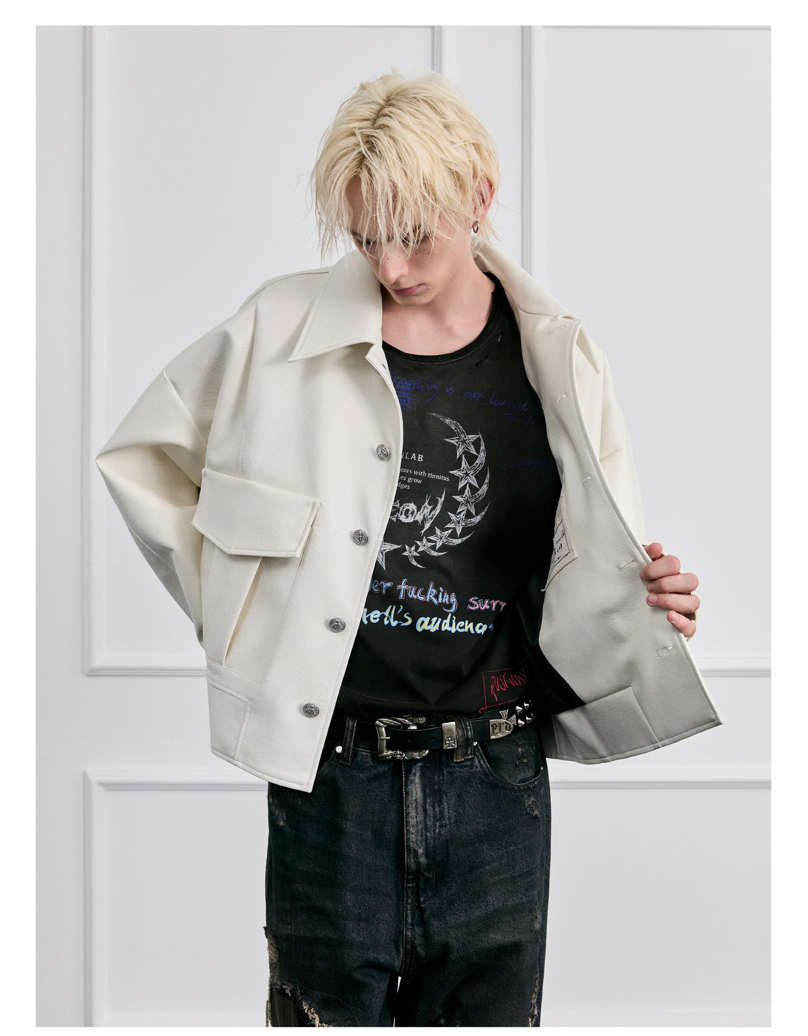 FACEONLAB Mounted Police Medal PU Leather Jacket