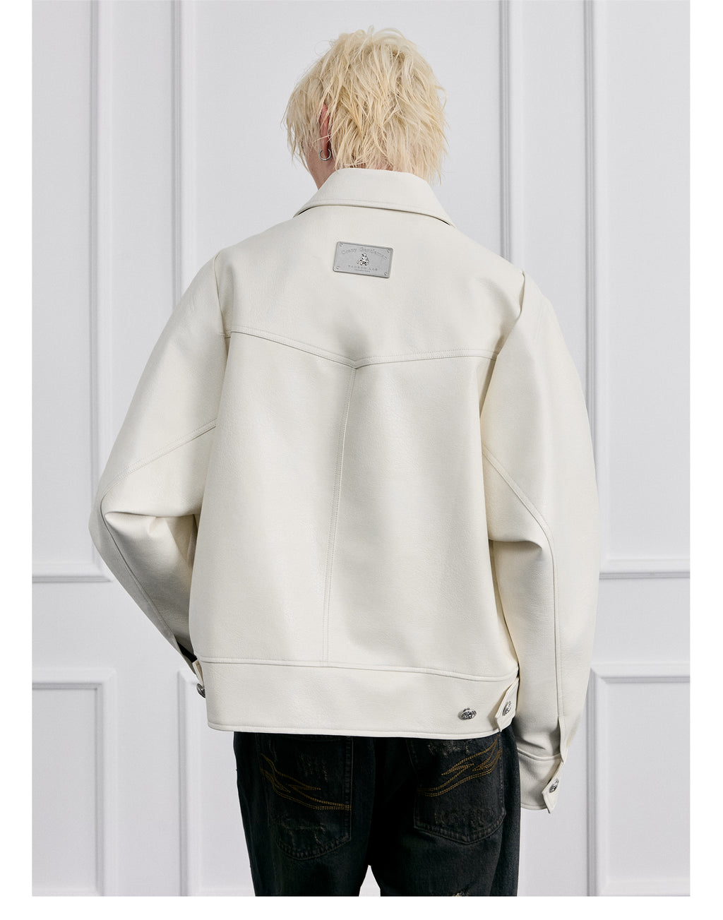 FACEONLAB Mounted Police Medal PU Leather Jacket