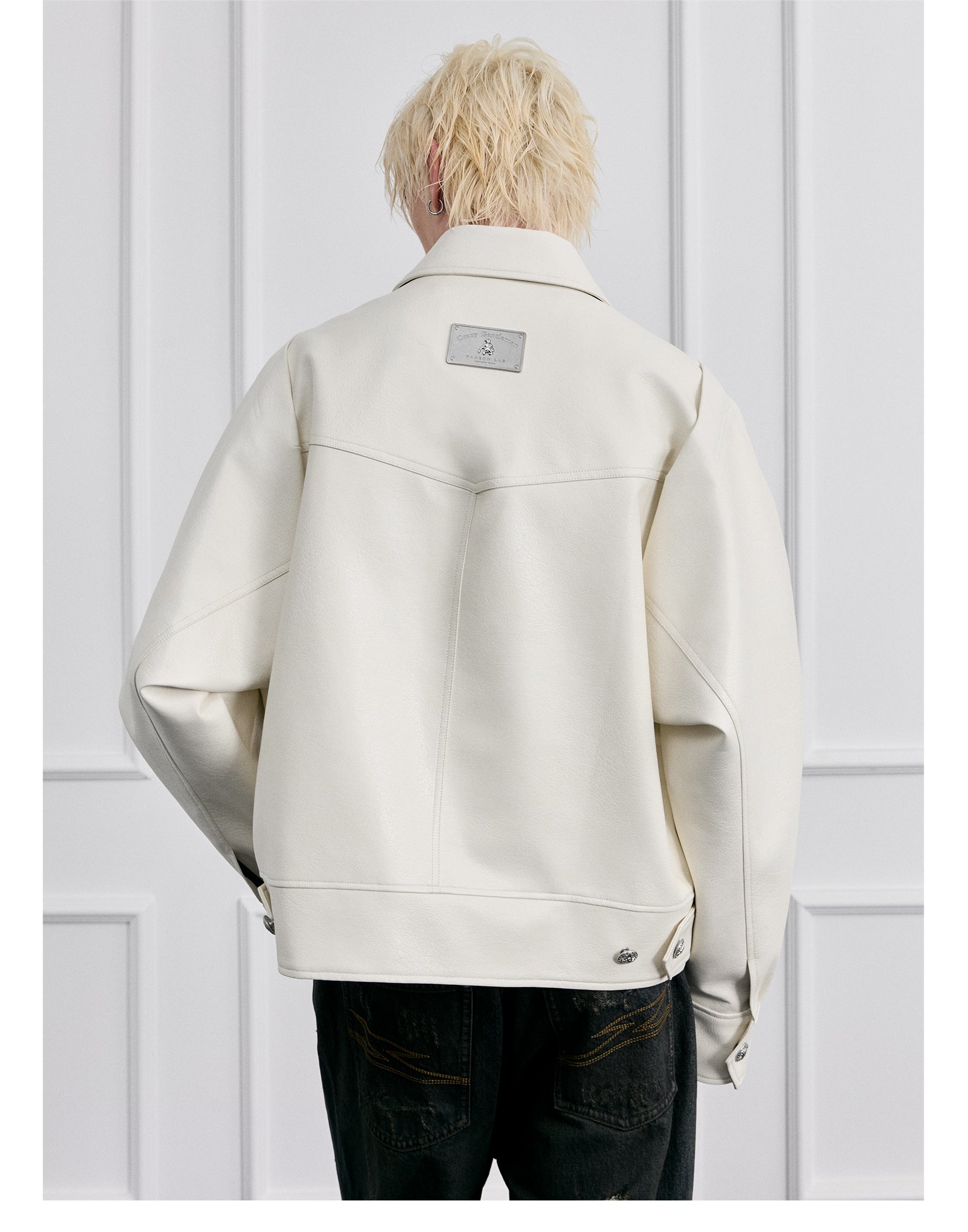 FACEONLAB Mounted Police Medal PU Leather Jacket
